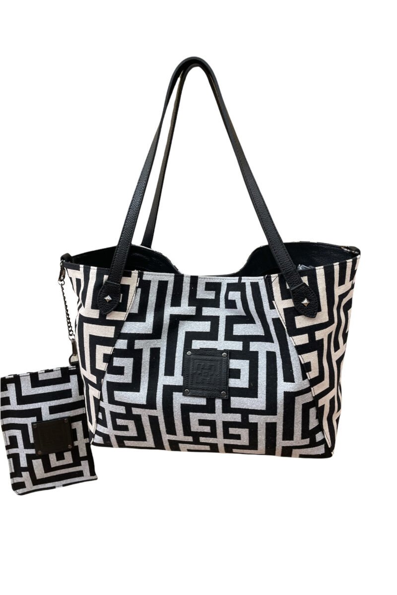 Midneto Kalliope Silver (Lurex) Black / Beige Black Labyrinth Bag - Image 1