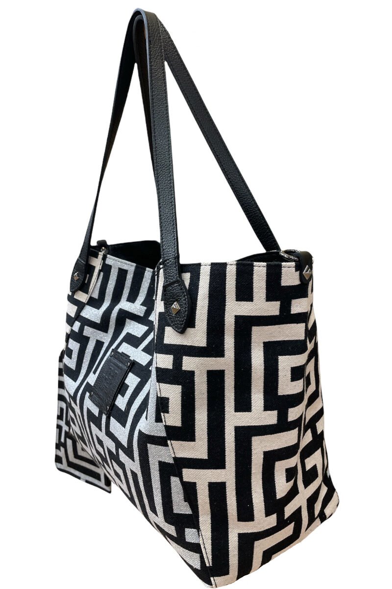 Midneto Kalliope Silver (Lurex) Black / Beige Black Labyrinth Bag - Image 3