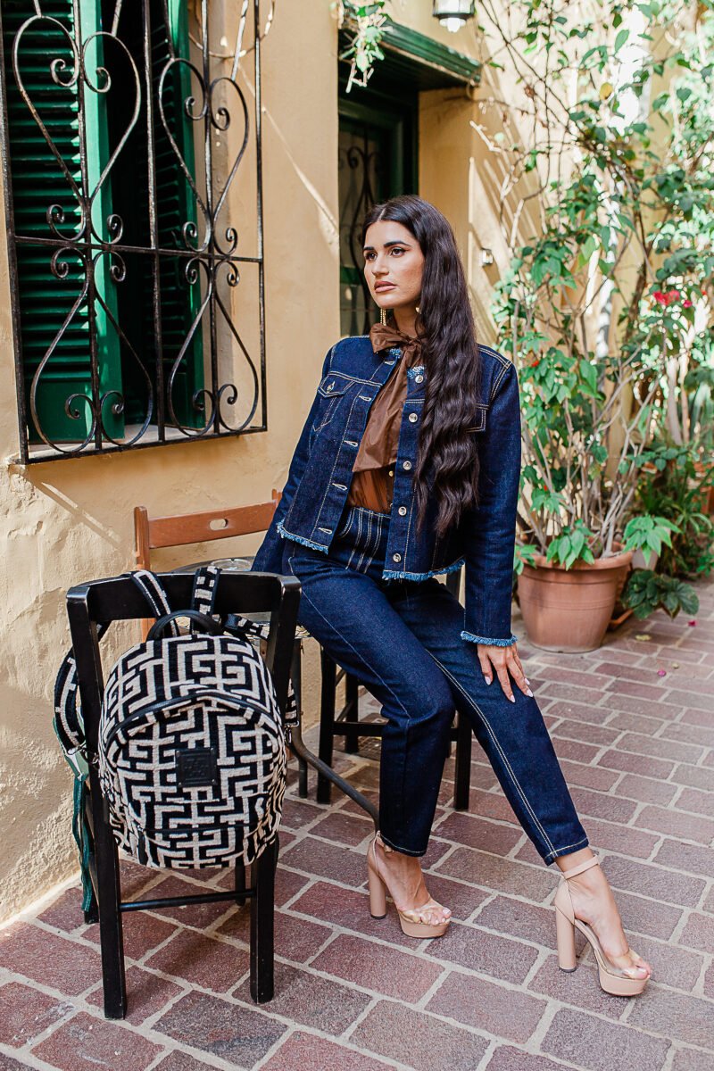 Midneto Polymnia I Beige Black Chenille Labyrinth Bag - Image 4