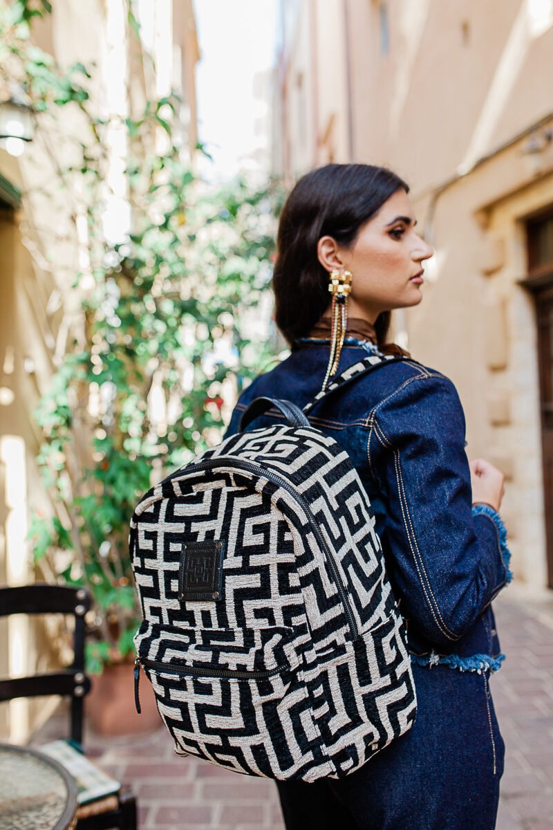 Midneto Polymnia I Beige Black Chenille Labyrinth Bag - Image 1