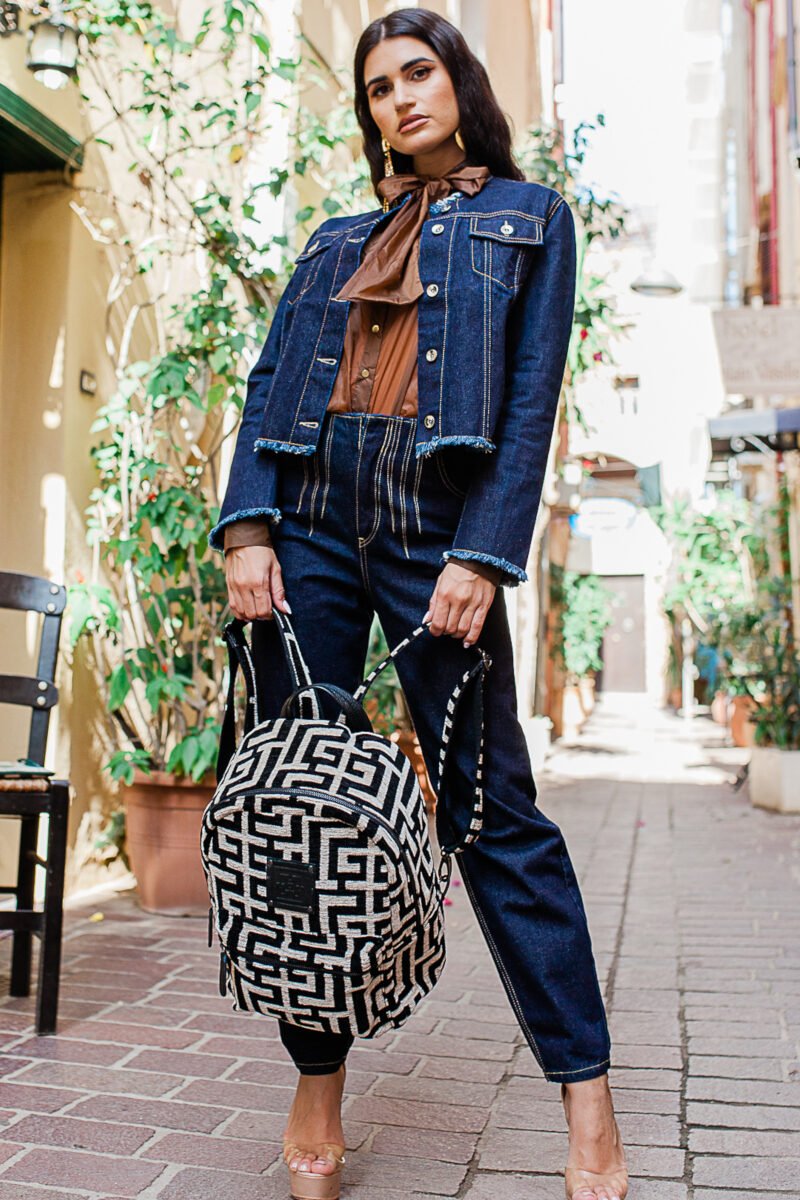 Midneto Polymnia I Beige Black Chenille Labyrinth Bag - Image 2