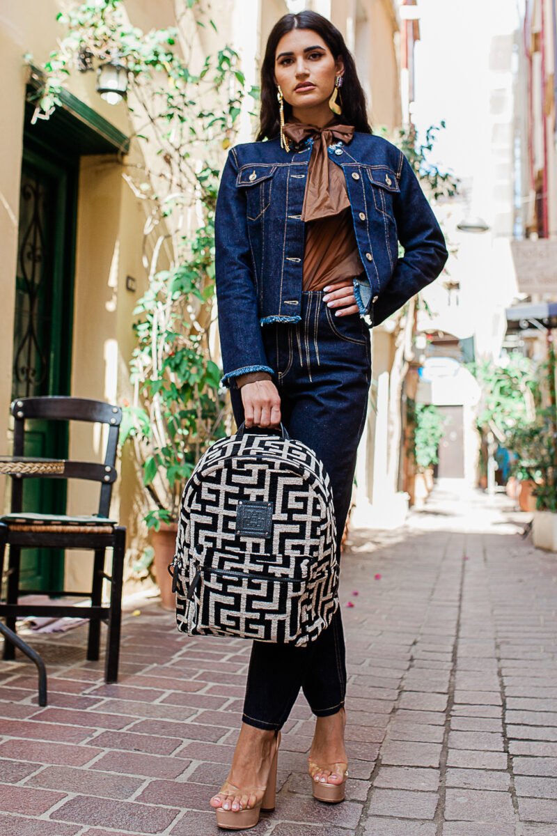 Midneto Polymnia I Beige Black Chenille Labyrinth Bag - Image 3