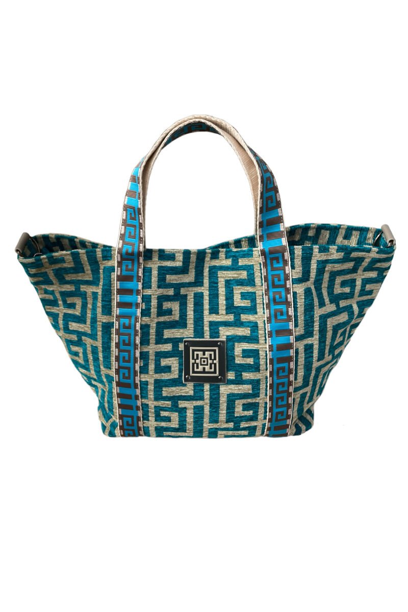 Midneto Efterpe I Turquoise Beige Chenille Labyrinth Bag - Image 1