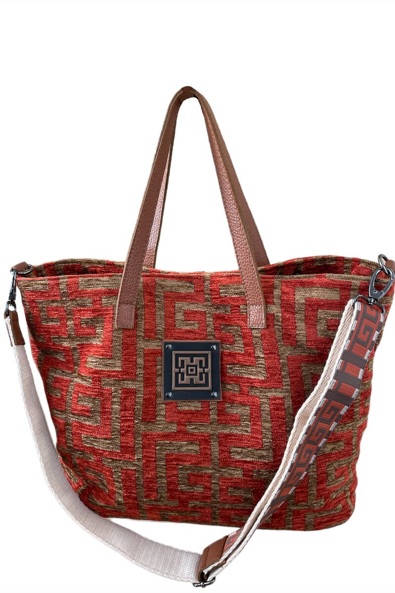 Midneto Calypso Terracotta Brown Chenille Labyrinth Bag - Image 1