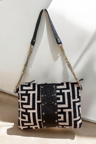 Midneto MD 007 beige Black Chenille Labyrinth Bag