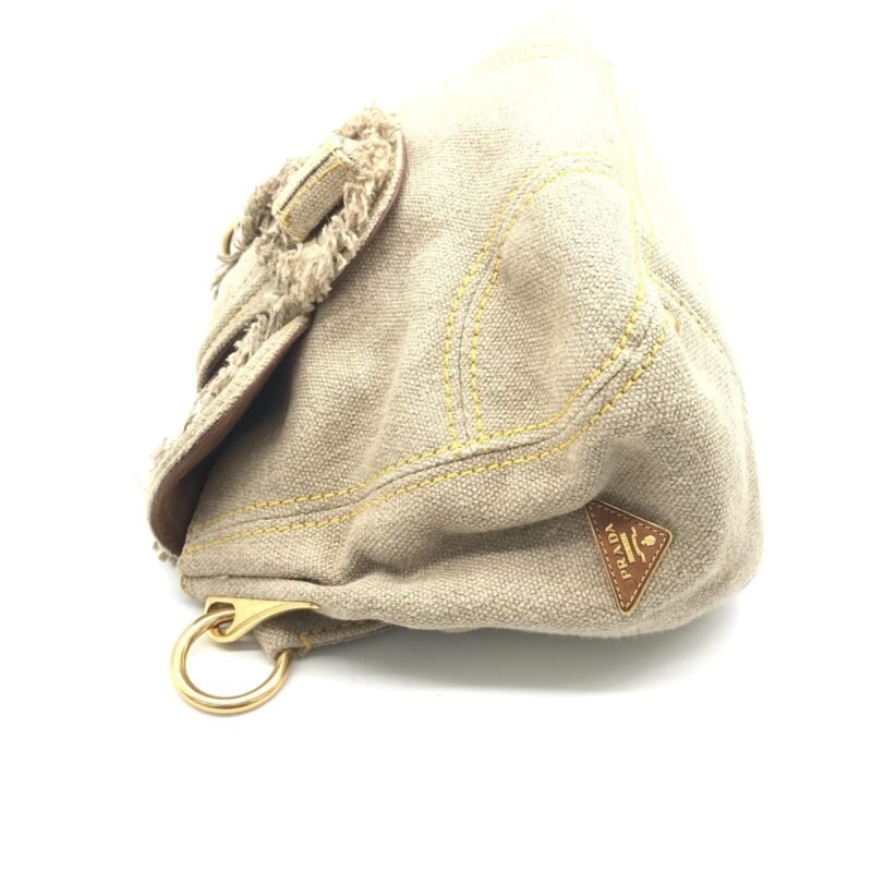 Prada Fringe Canvas Crossbody Handbag With Gold Accents - Image 3