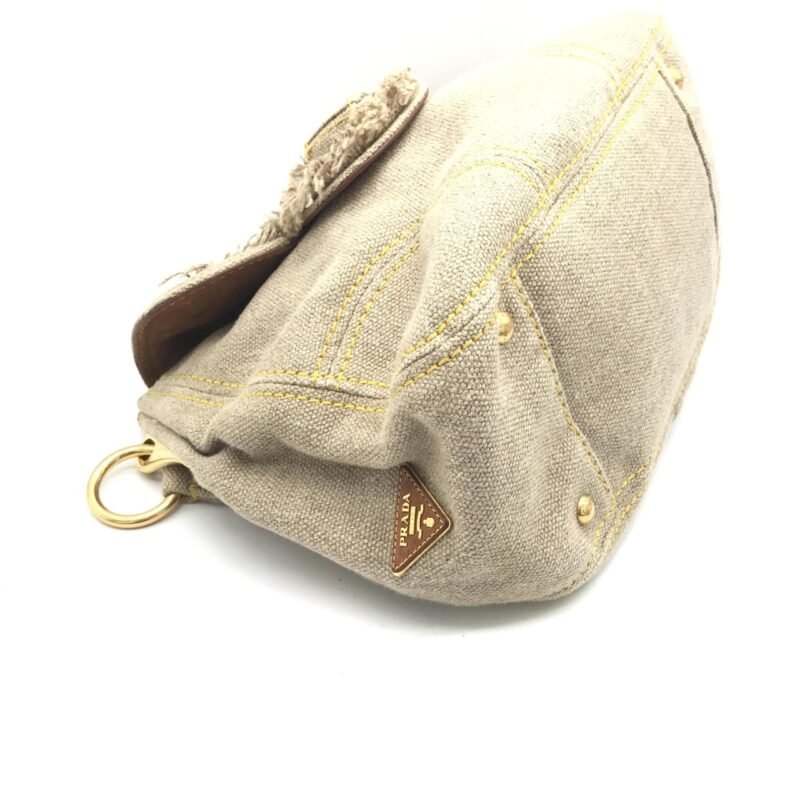 Prada Fringe Canvas Crossbody Handbag With Gold Accents - Image 5