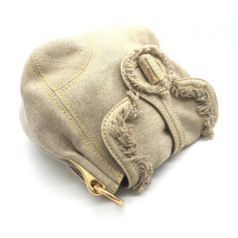 Prada Fringe Canvas Crossbody Handbag With Gold Accents - Image 7