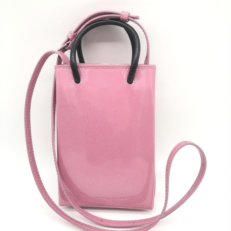 Balenciaga Pink Glitter Shopping Phone Holder Bag