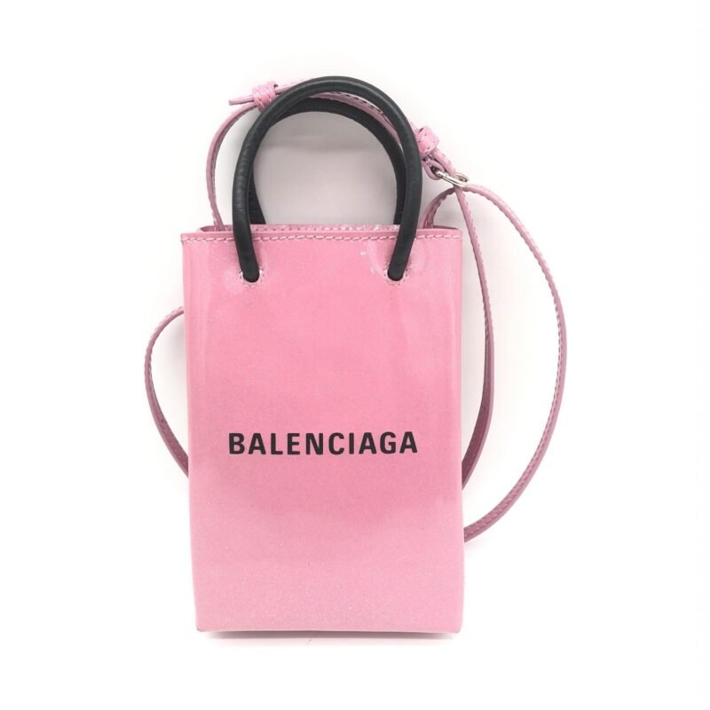 Balenciaga Pink Glitter Shopping Phone Holder Bag - Image 2
