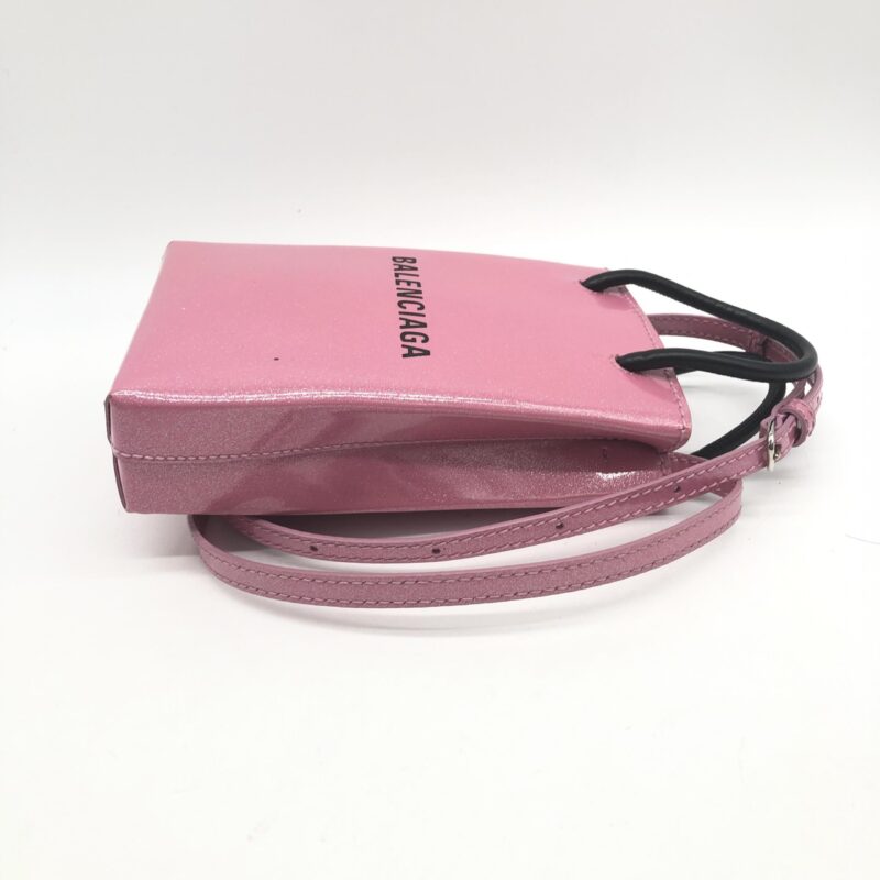 Balenciaga Pink Glitter Shopping Phone Holder Bag - Image 3