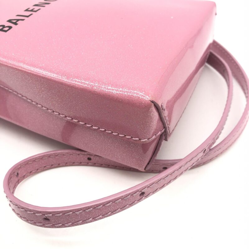 Balenciaga Pink Glitter Shopping Phone Holder Bag - Image 5