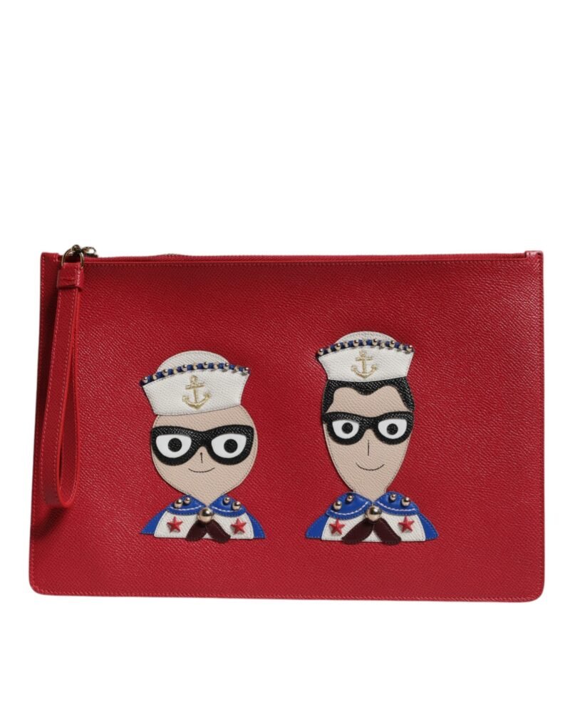 Dolce & Gabbana Red #DGFamily Embellished Leather Clutch Bag - Image 2