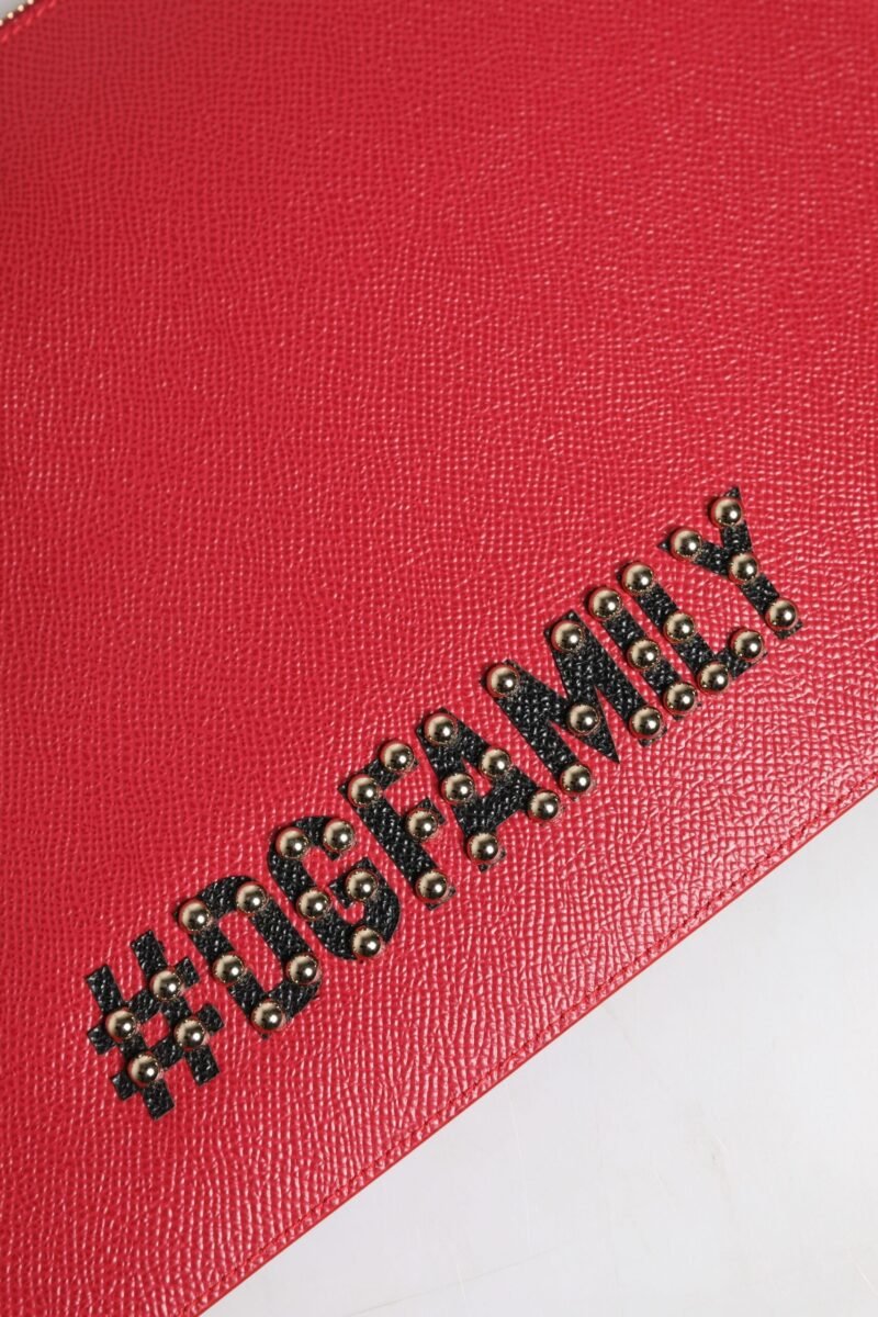 Dolce & Gabbana Red #DGFamily Embellished Leather Clutch Bag - Image 5