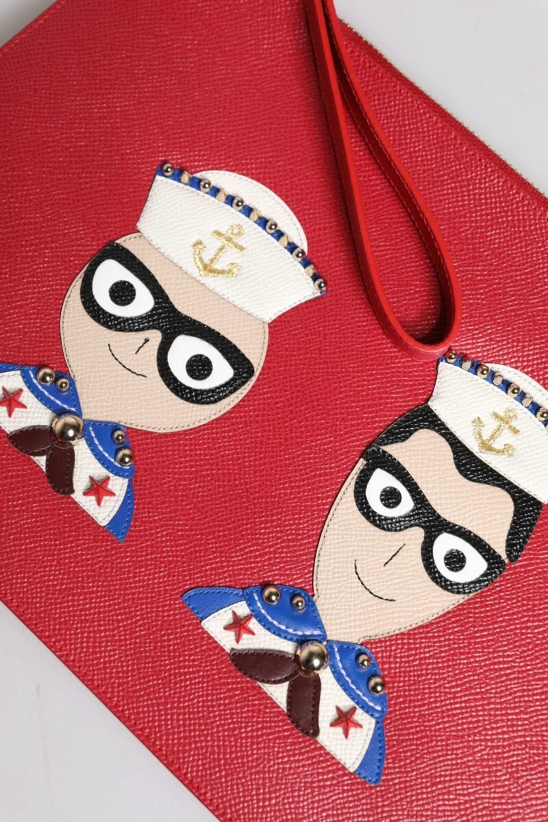Dolce & Gabbana Red #DGFamily Embellished Leather Clutch Bag - Image 6
