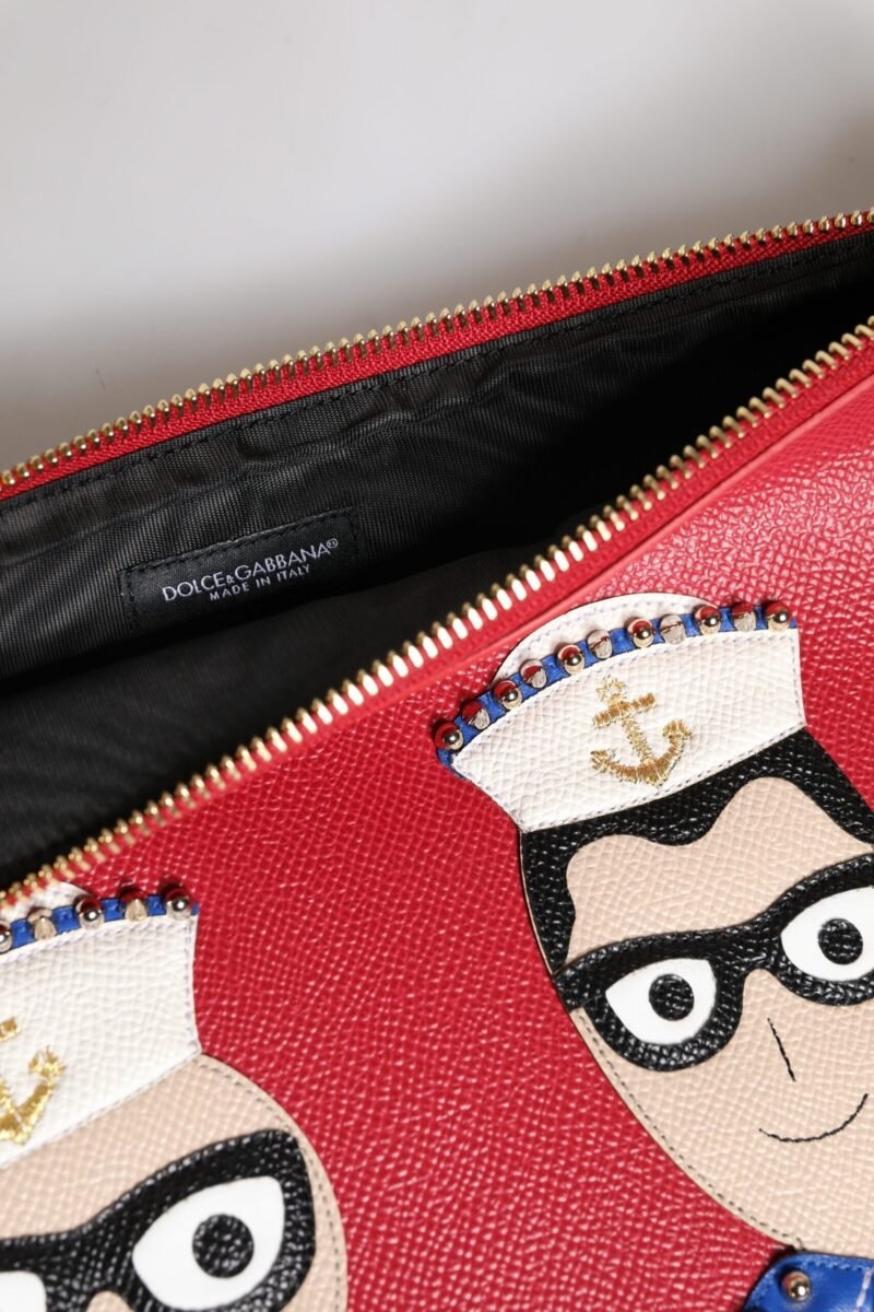 Dolce & Gabbana Red #DGFamily Embellished Leather Clutch Bag - Image 7