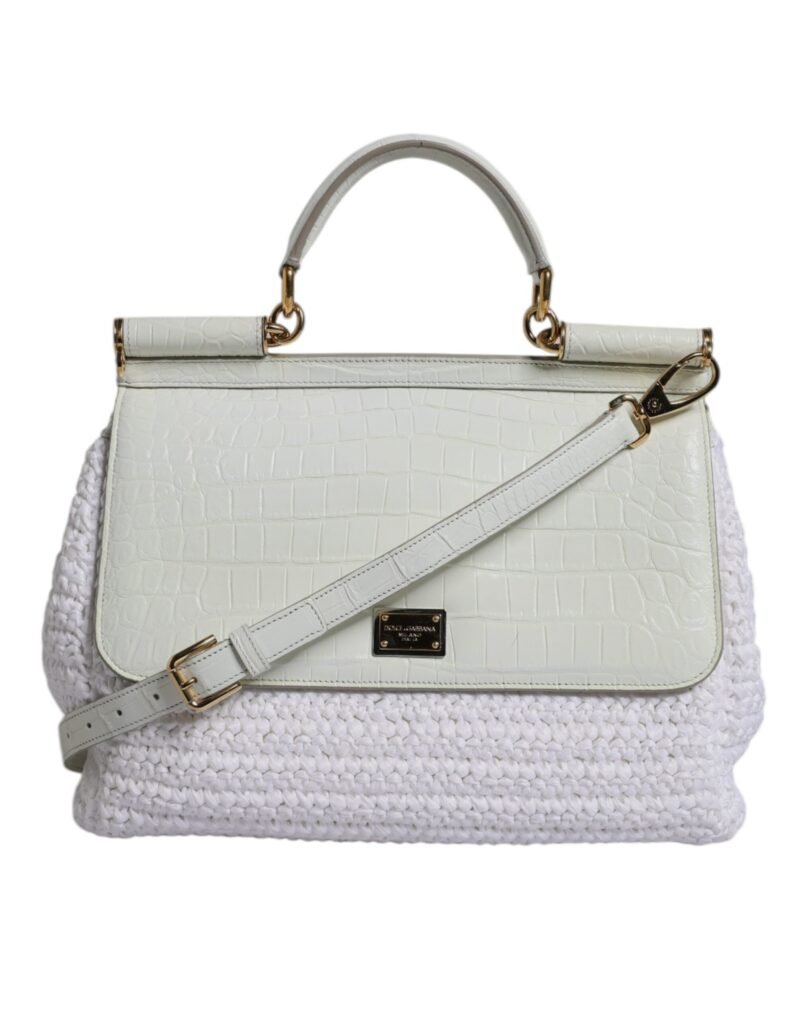 Dolce & Gabbana White Rafia Leather Top Handle Crossbody Bag