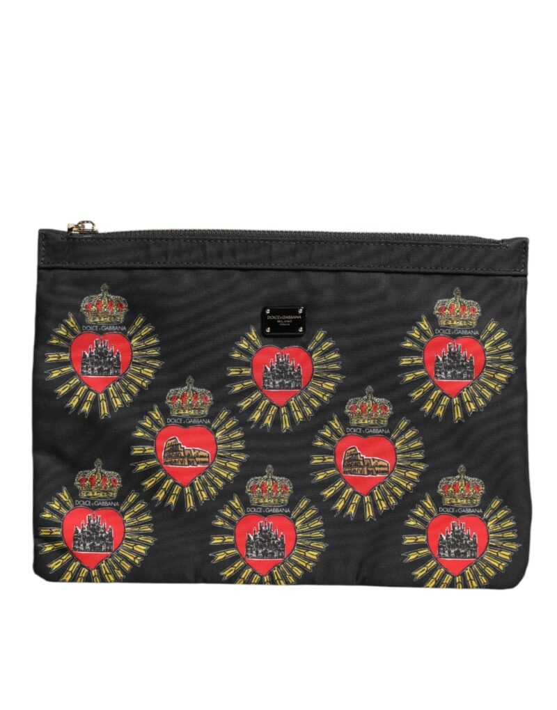 Dolce & Gabbana Black Red Nylon Sacred Heart Clutch Pouch Bag - Image 1