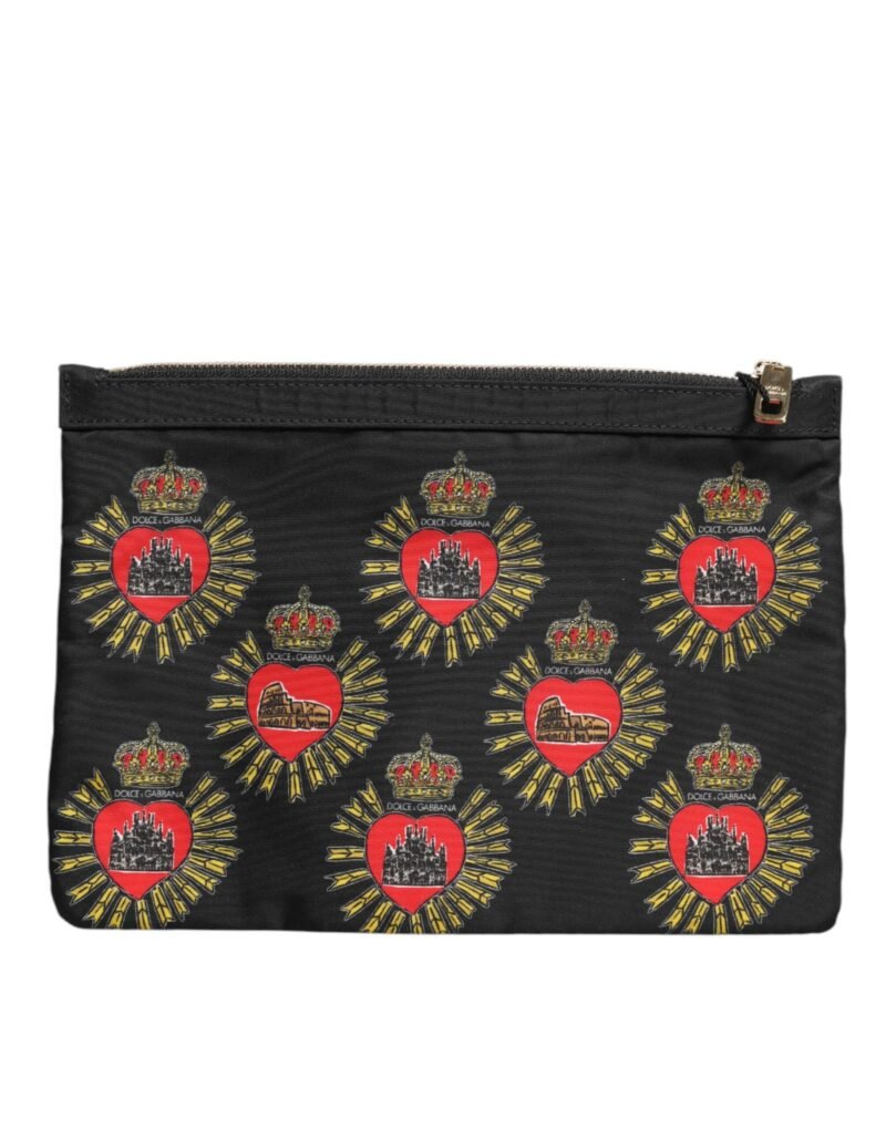 Dolce & Gabbana Black Red Nylon Sacred Heart Clutch Pouch Bag - Image 4
